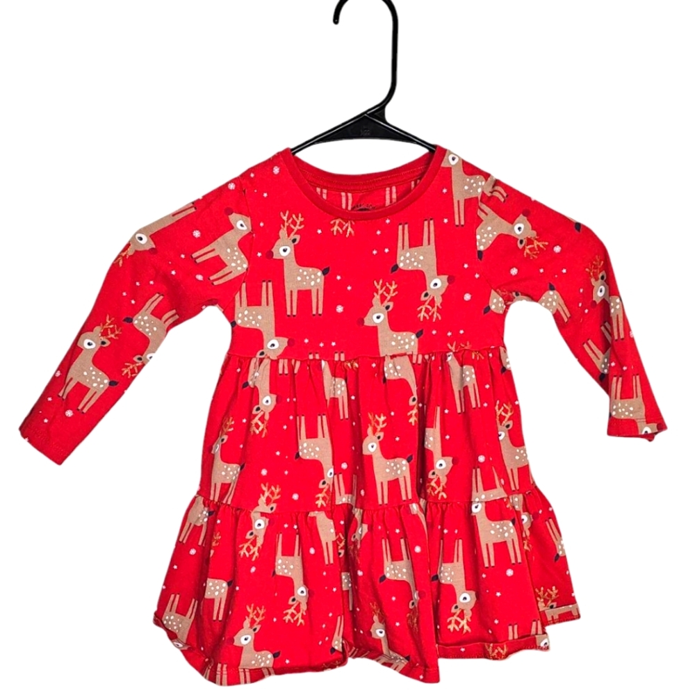 Red Reindeer Print Christmas Toddler Dress Size 2T/3T